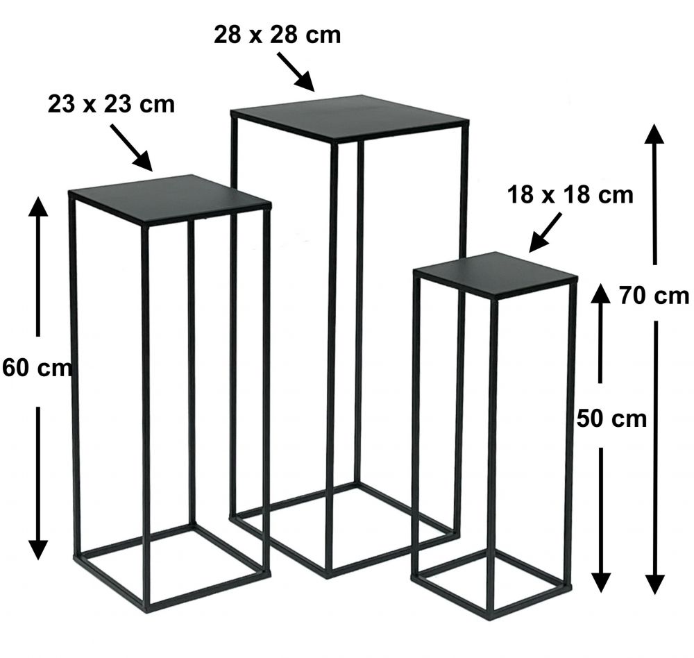 DanDiBo Flower Stool Metal Black Square Flower Stand Side Table 96315 Set of 3 Flower Column Modern Plant Stand Plant Stool