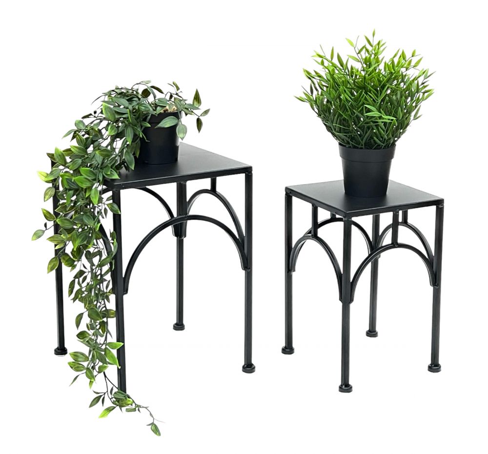 DanDiBo Flower Stool Metal Black Square Flower Stand Side Table 96449 Set of 2 Plant Stands Flower Column Modern Plant Stool