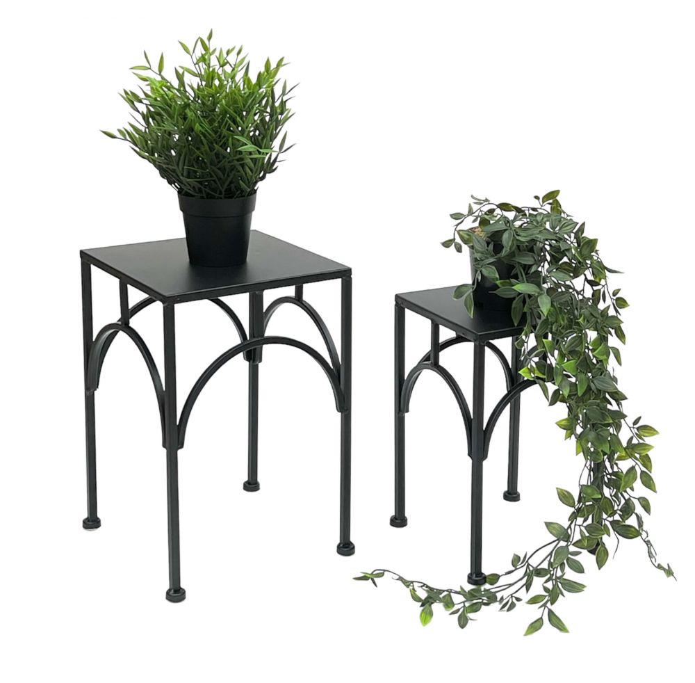 DanDiBo Flower Stool Metal Black Square Flower Stand Side Table 96449 Set of 2 Plant Stands Flower Column Modern Plant Stool