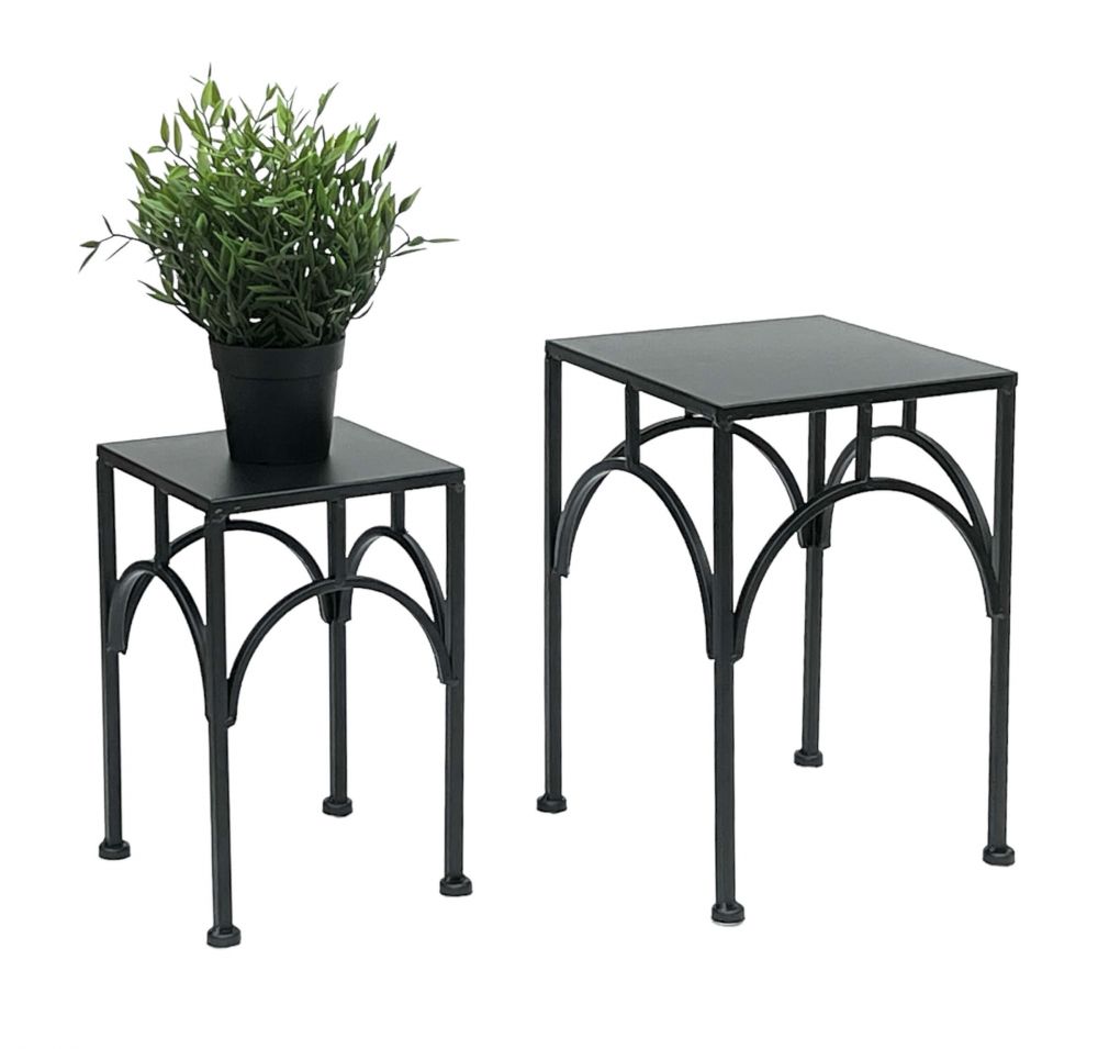 DanDiBo Flower Stool Metal Black Square Flower Stand Side Table 96449 Set of 2 Plant Stands Flower Column Modern Plant Stool