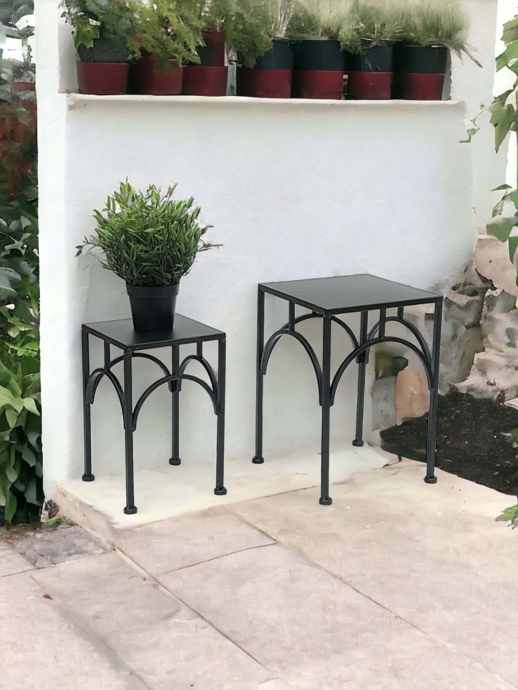DanDiBo Flower Stool Metal Black Square Flower Stand Side Table 96449 Set of 2 Plant Stands Flower Column Modern Plant Stool