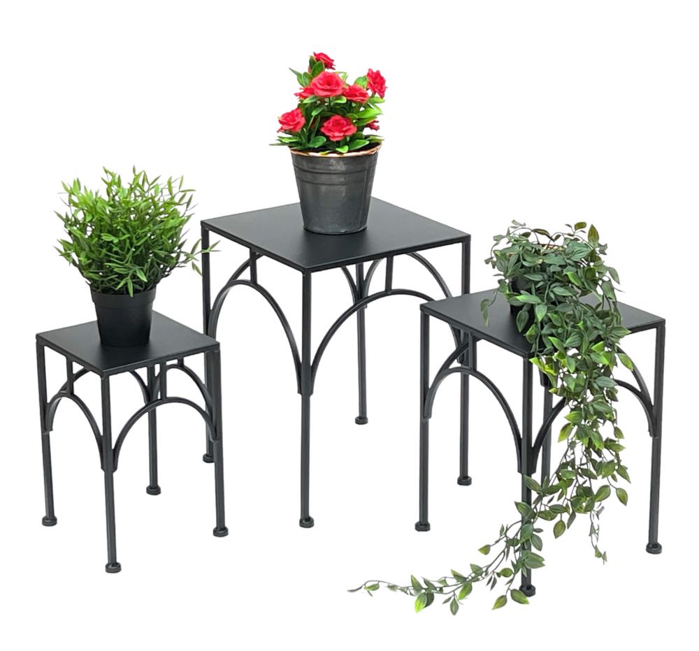 DanDiBo Flower Stool Metal Black Square Flower Stand Side Table 96449 Set of 3 Plant Stands Flower Column Modern Plant Stool
