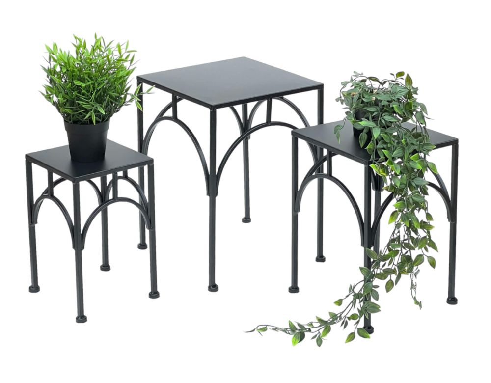 DanDiBo Flower Stool Metal Black Square Flower Stand Side Table 96449 Set of 3 Plant Stands Flower Column Modern Plant Stool