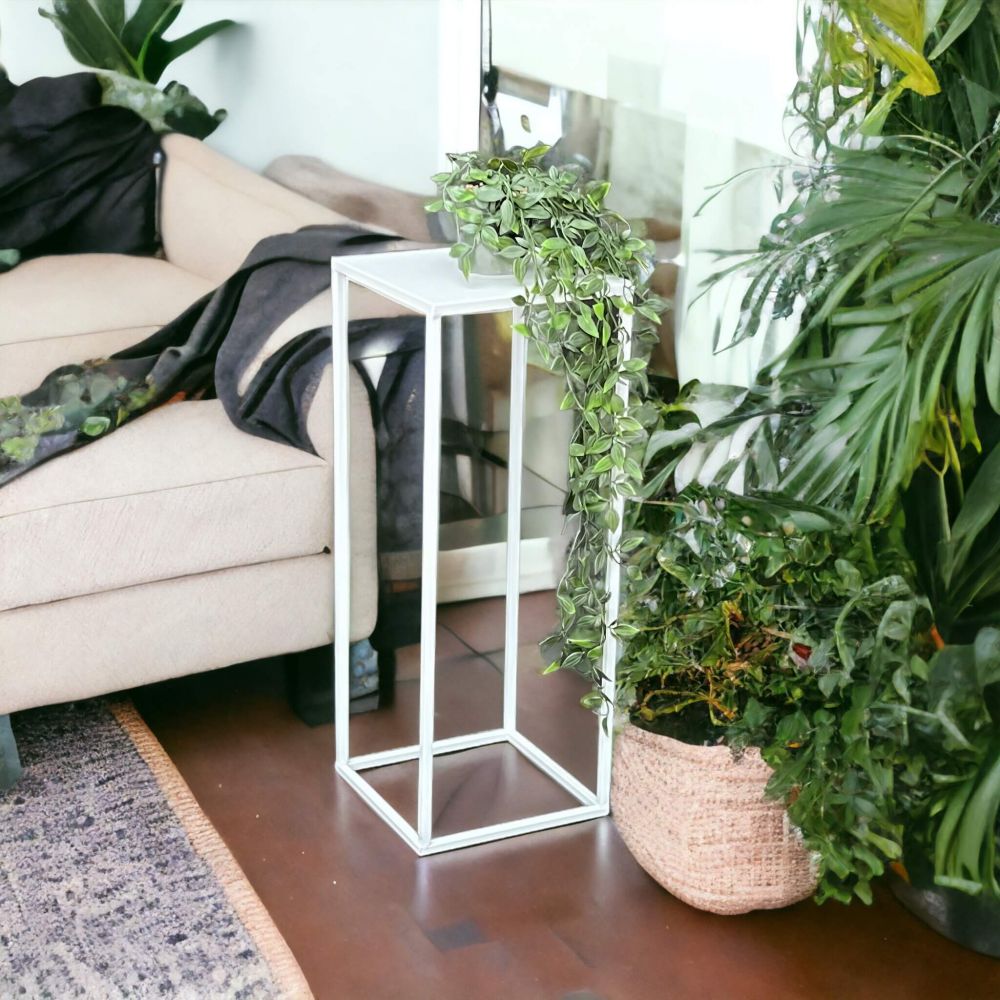 DanDiBo Blumenhocker Metall Weiß Eckig 60 cm Blumenständer Beistelltisch 96482 M Blumensäule Modern Pflanzenständer Pflanzenhocker
