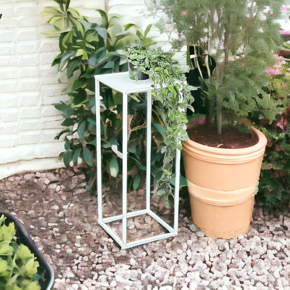 DanDiBo Blumenhocker Metall Weiß Eckig 60 cm Blumenständer Beistelltisch 96482 M Blumensäule Modern Pflanzenständer Pflanzenhocker