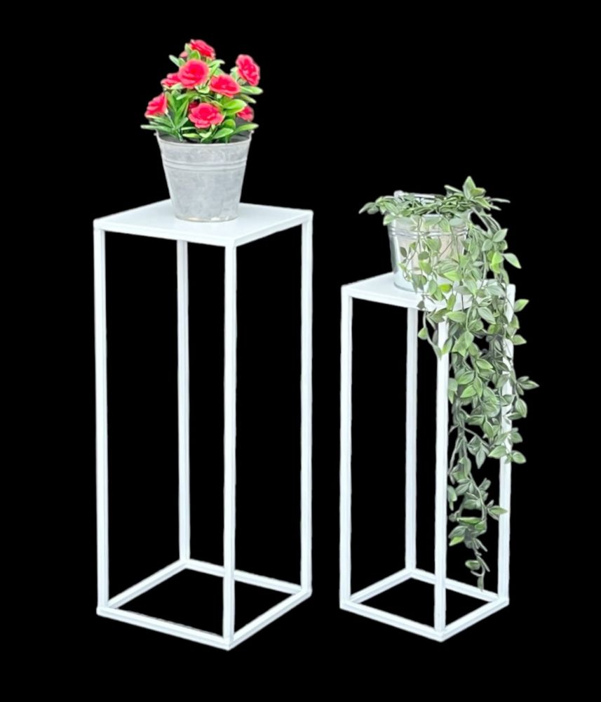 DanDiBo Blumenhocker Metall Weiß Eckig Blumenständer Beistelltisch 96482 2er Set Blumensäule Modern Pflanzenständer Pflanzenhocker