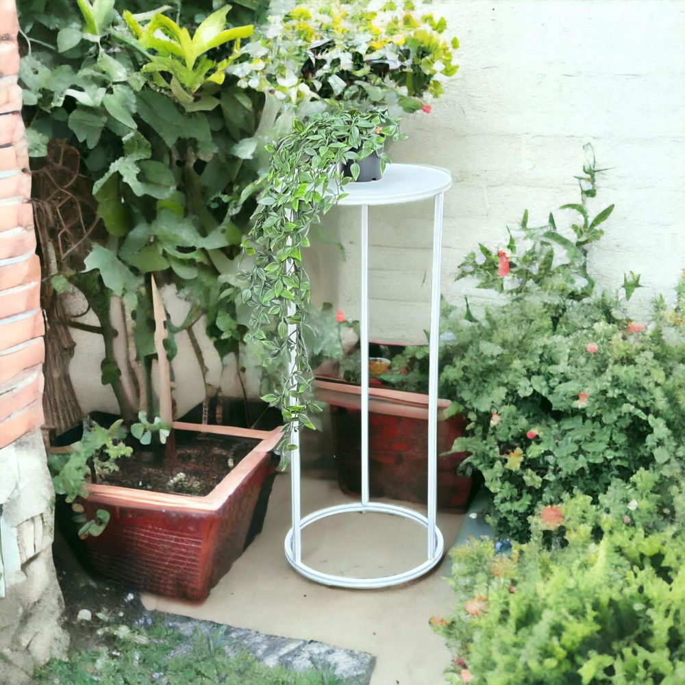 DanDiBo Blumenhocker Metall Weiß Rund 70 cm Blumenständer Beistelltisch 96483 L Blumensäule Modern Pflanzenständer Pflanzenhocker