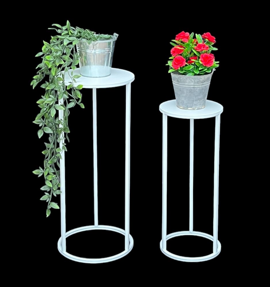 DanDiBo Blumenhocker Metall Weiß Rund Blumenständer Beistelltisch 96483 2er Set Blumensäule Modern Pflanzenständer Pflanzenhocker