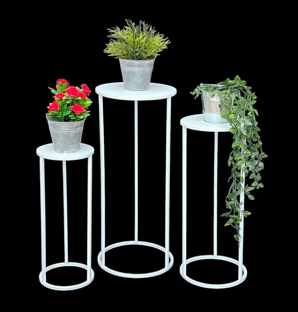 DanDiBo Blumenhocker Metall Weiß Rund Blumenständer Beistelltisch 96483 3er Set Blumensäule Modern Pflanzenständer Pflanzenhocker