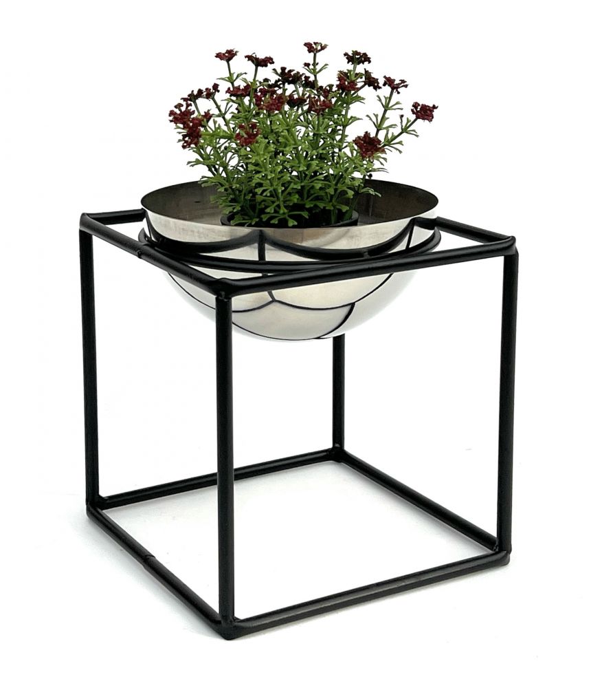 DanDiBo Blumenhocker Metall mit Topf Schwarz Silber 20 cm Blumenständer 96256 S Blumensäule Modern Pflanzenständer Pflanzenhocker