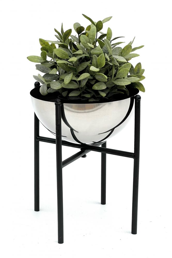 DanDiBo Blumenhocker Metall mit Topf Schwarz Silber 25 cm Blumenständer 96257 S Blumensäule Modern Pflanzenständer Pflanzenhocker