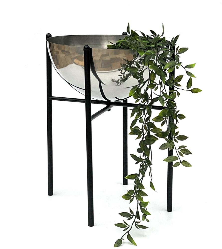 DanDiBo Flower Stool Metal with Pot Black Silver 45 cm Flower Stand 96257 L Flower Column Modern Plant Stand Plant Stool