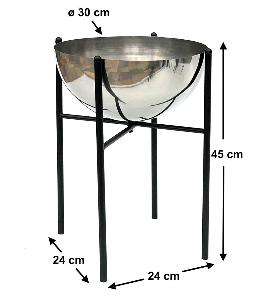 DanDiBo Flower Stool Metal with Pot Black Silver 45 cm Flower Stand 96257 L Flower Column Modern Plant Stand Plant Stool