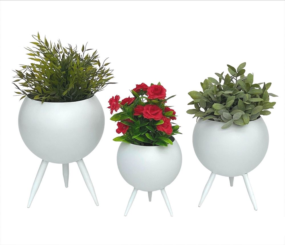 DanDiBo Flower Stool Metal with Pot White Flower Stand 96259 Set of 3 Flower Column Modern Plant Stand Plant Stool