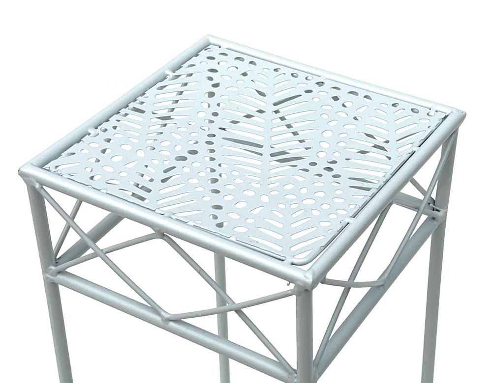 DanDiBo Blumenhocker Weiß Metall Eckig 50 cm Blumenständer 96314 S Beistelltisch Blumensäule Modern Pflanzenständer Pflanzenhocker