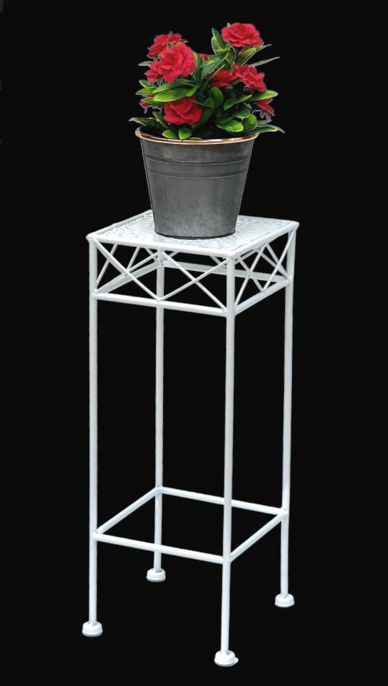 DanDiBo Blumenhocker Weiß Metall Eckig 50 cm Blumenständer 96314 S Beistelltisch Blumensäule Modern Pflanzenständer Pflanzenhocker