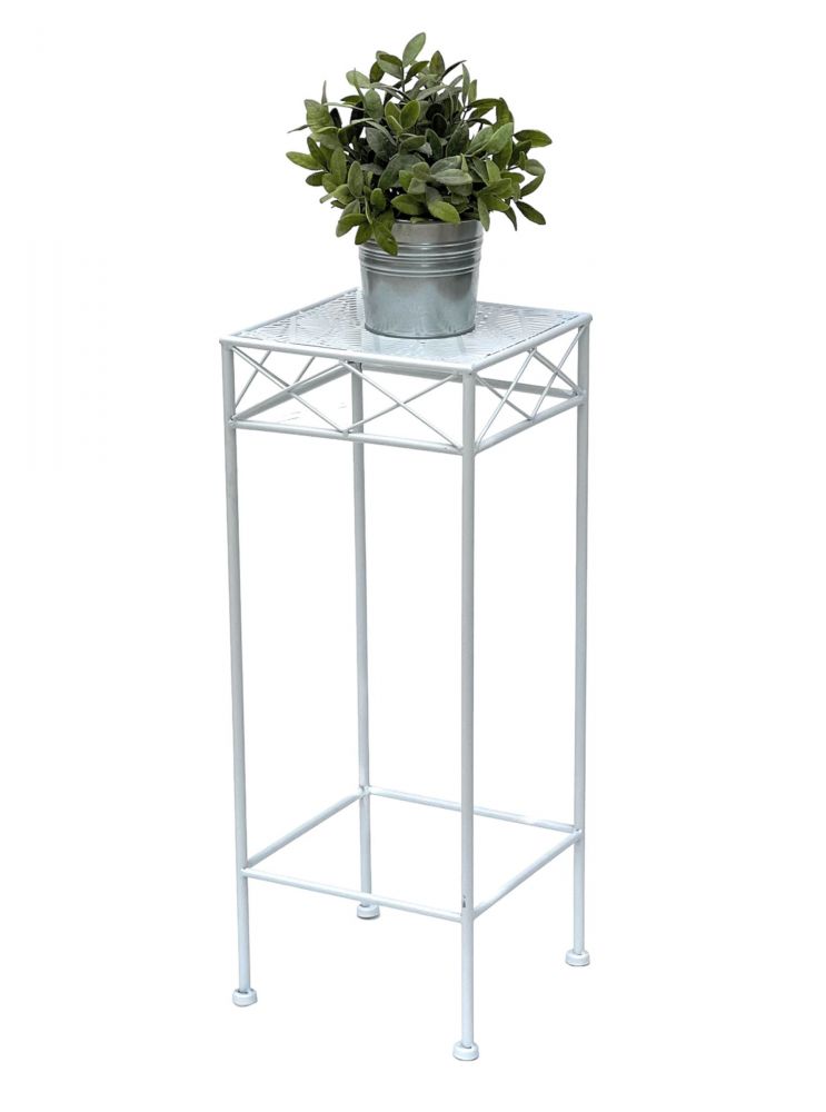 DanDiBo Blumenhocker Weiß Metall Eckig 60 cm Blumenständer 96314 M Beistelltisch Blumensäule Modern Pflanzenständer Pflanzenhocker