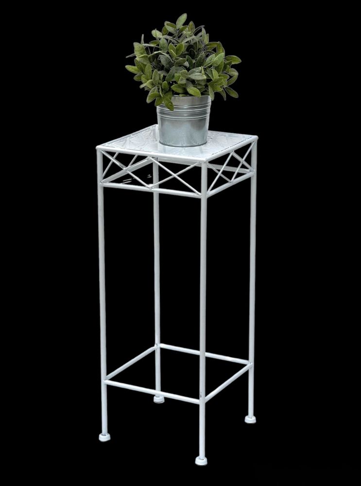 DanDiBo Blumenhocker Weiß Metall Eckig 60 cm Blumenständer 96314 M Beistelltisch Blumensäule Modern Pflanzenständer Pflanzenhocker