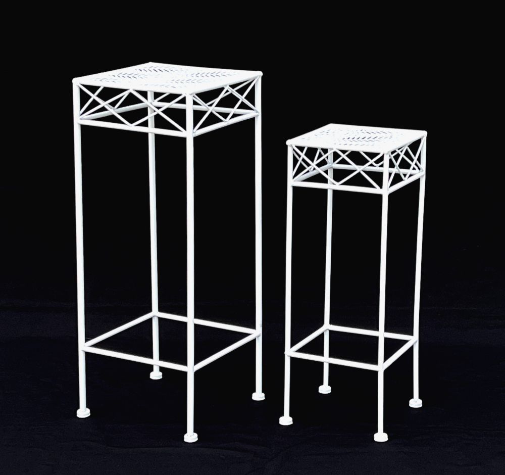 DanDiBo Blumenhocker Weiß Metall Eckig Blumenständer 96314 2er Set Beistelltisch Blumensäule Modern Pflanzenständer Pflanzenhocker