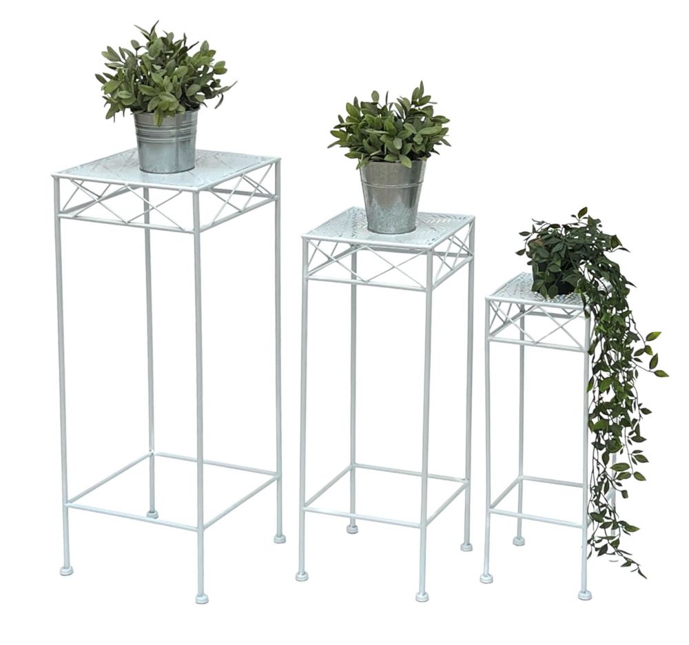 DanDiBo Blumenhocker Weiß Metall Eckig Blumenständer 96314 3er Set Beistelltisch Blumensäule Modern Pflanzenständer Pflanzenhocker