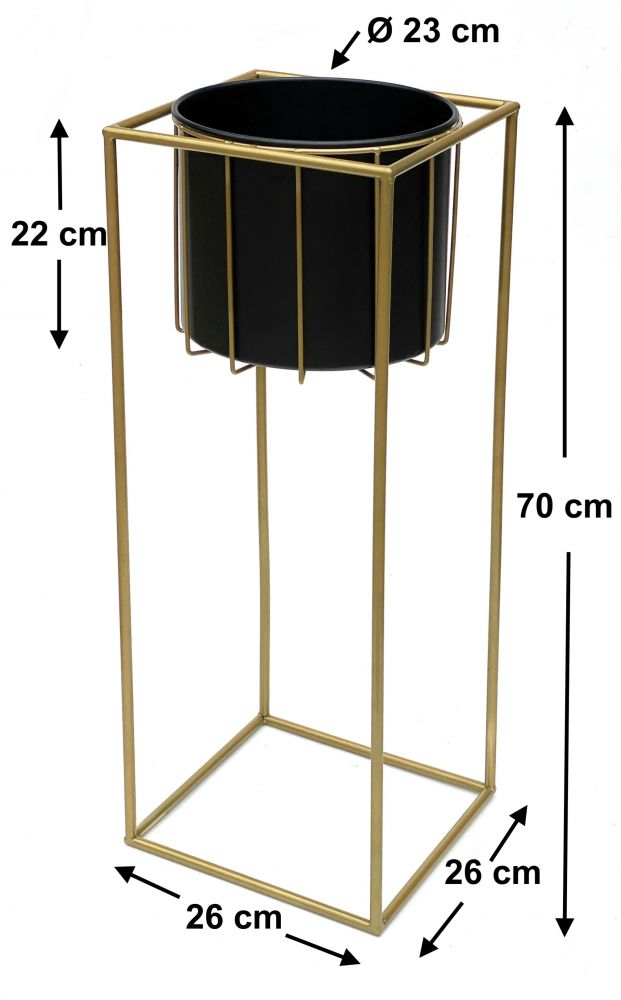 DanDiBo Blumenhocker mit Topf Metall Gold Schwarz Eckig L 70 cm Blumenständer 96035 Blumensäule Modern Pflanzenständer Pflanzenhocker