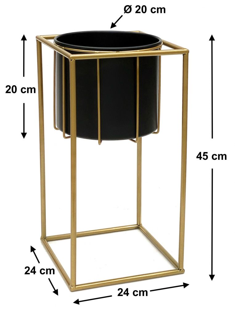DanDiBo Blumenhocker mit Topf Metall Gold Schwarz Eckig S 45 cm Blumenständer 96035 Blumensäule Modern Pflanzenständer Pflanzenhocker
