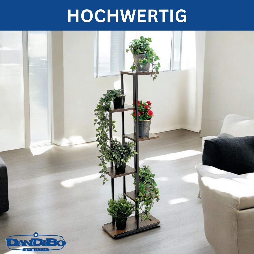 DanDiBo Blumenregal Indoor Metall Schwarz 6 Etagen Holz 96581 Blumentreppe Pflanzenständer Modern Blumenständer Design