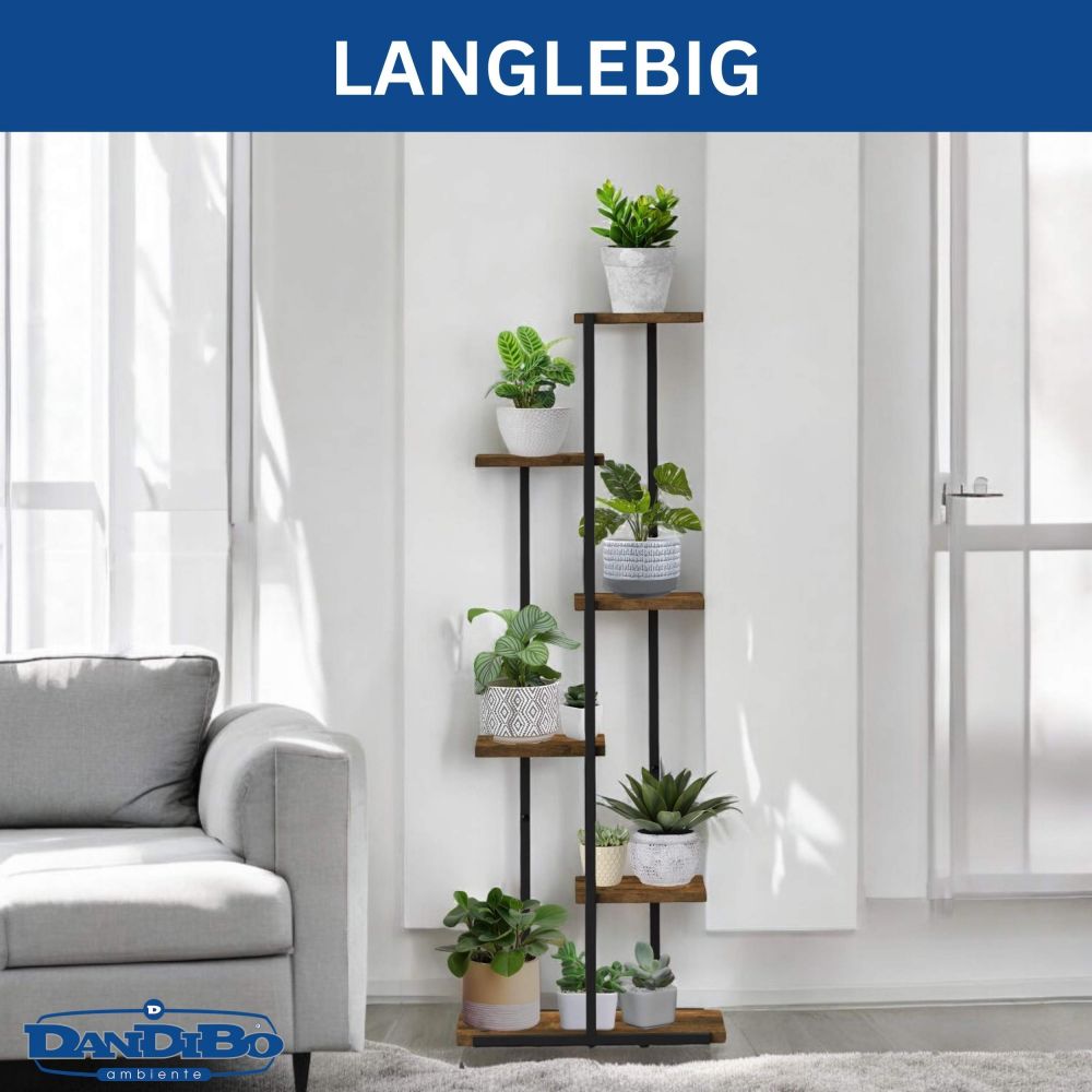 DanDiBo Blumenregal Indoor Metall Schwarz 6 Etagen Holz 96581 Blumentreppe Pflanzenständer Modern Blumenständer Design