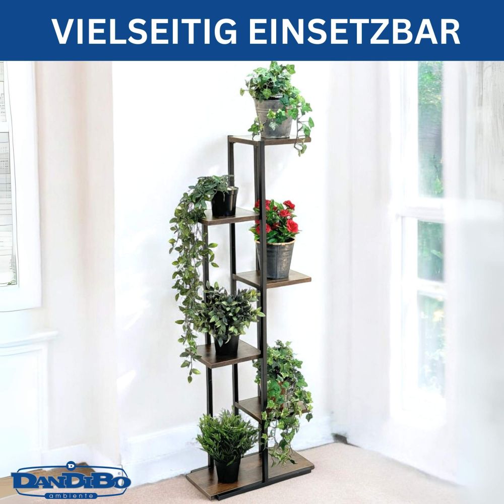 DanDiBo Blumenregal Indoor Metall Schwarz 6 Etagen Holz 96581 Blumentreppe Pflanzenständer Modern Blumenständer Design