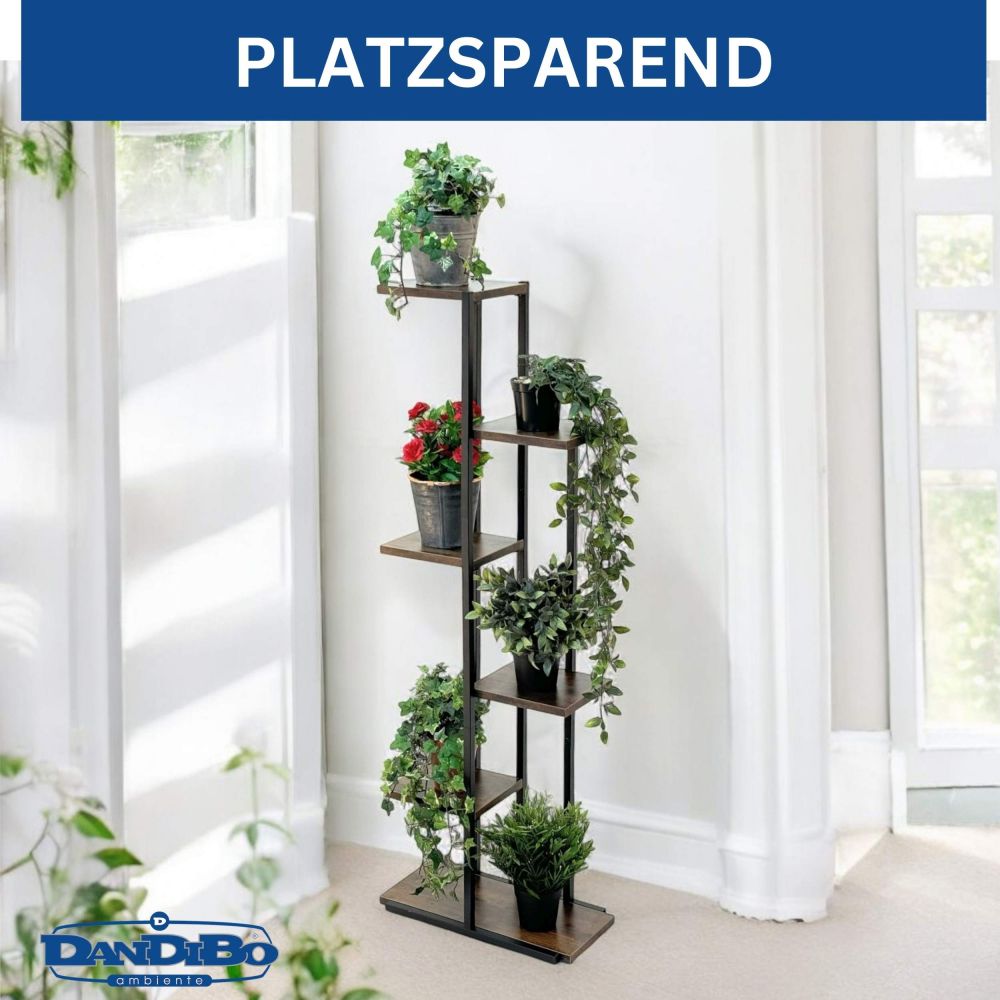 DanDiBo Blumenregal Indoor Metall Schwarz 6 Etagen Holz 96581 Blumentreppe Pflanzenständer Modern Blumenständer Design
