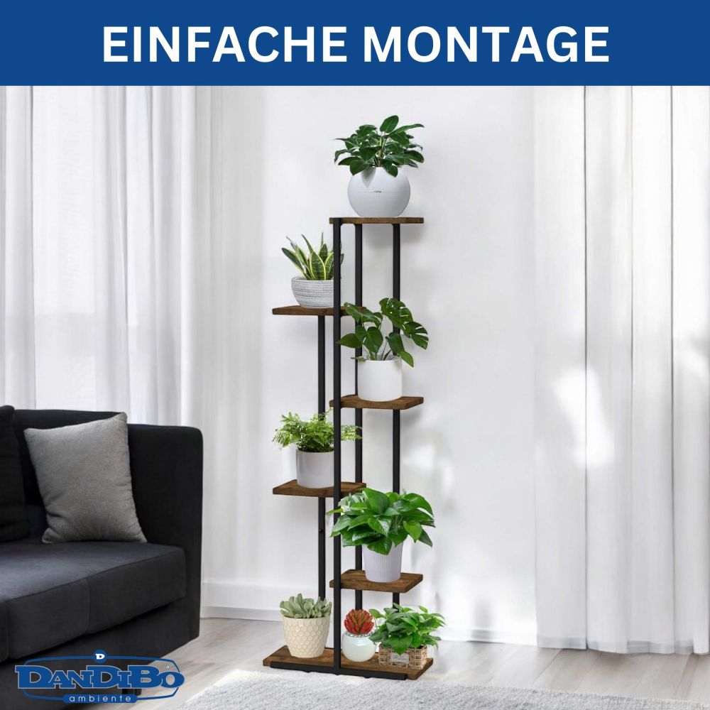 DanDiBo Blumenregal Indoor Metall Schwarz 6 Etagen Holz 96581 Blumentreppe Pflanzenständer Modern Blumenständer Design
