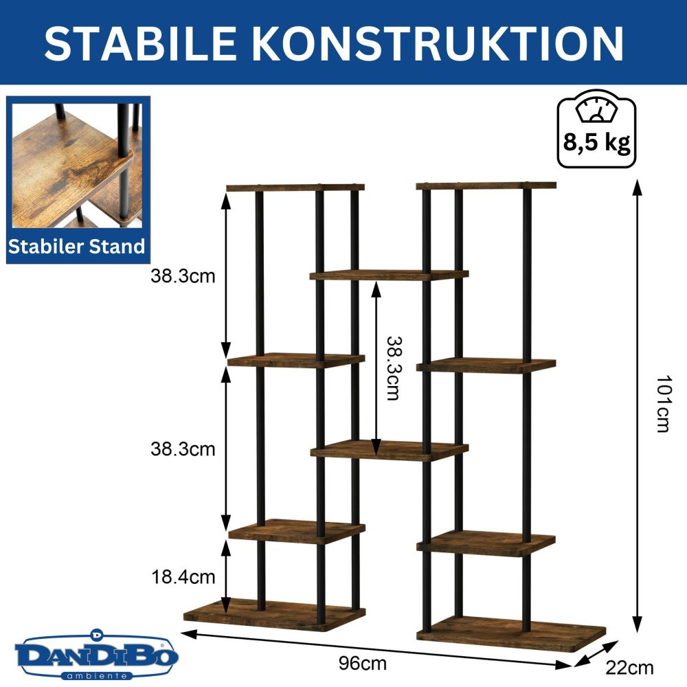 DanDiBo Flower Shelf Indoor Metal Black 6 Tiers Wood 96584 Plant Stand 100 cm Modern Flower Stand Design