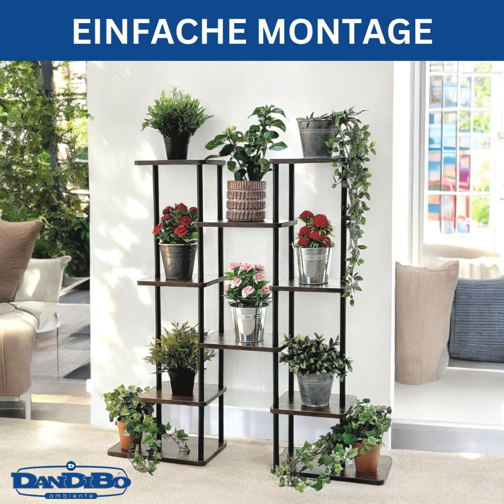 DanDiBo Flower Shelf Indoor Metal Black 6 Tiers Wood 96584 Plant Stand 100 cm Modern Flower Stand Design