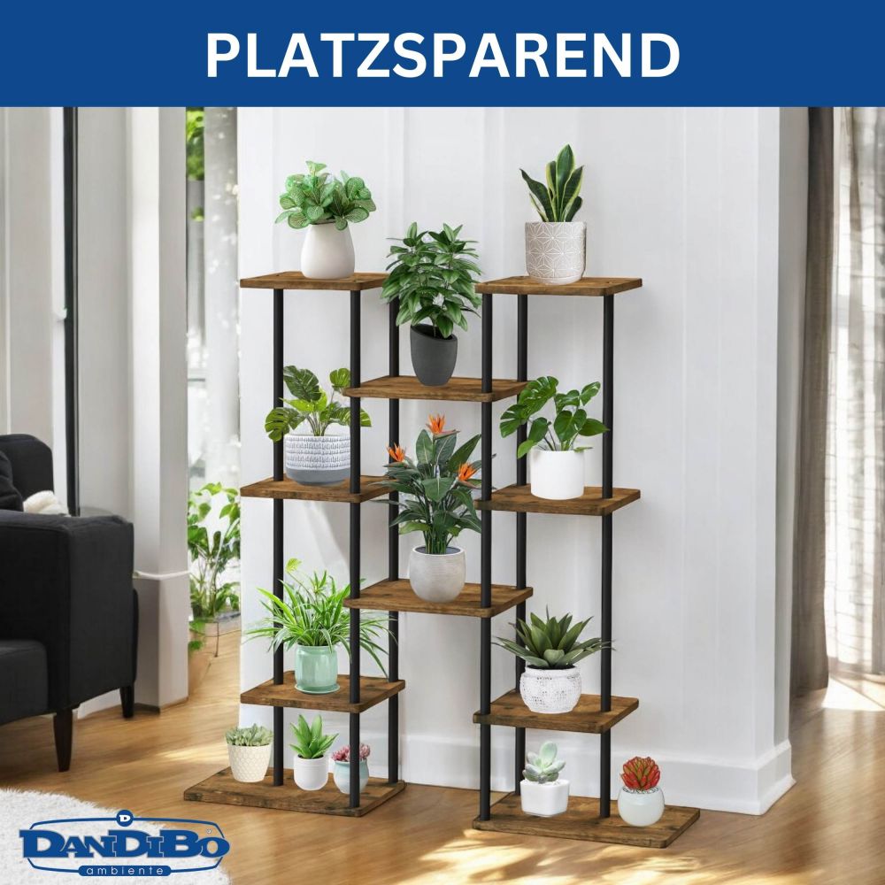 DanDiBo Flower Shelf Indoor Metal Black 6 Tiers Wood 96584 Plant Stand 100 cm Modern Flower Stand Design