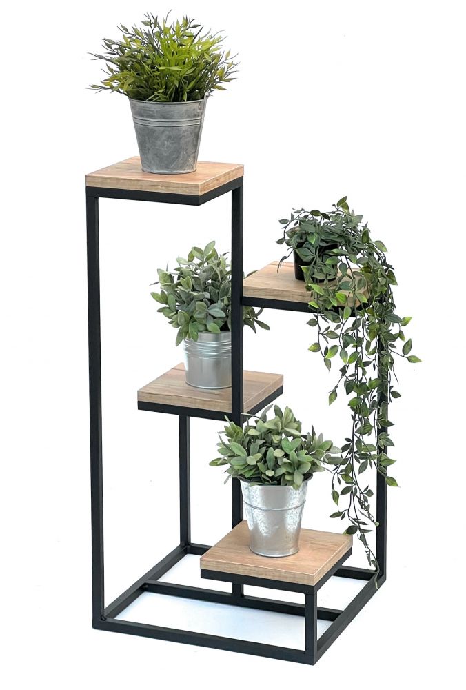 DanDiBo Flower Staircase Metal Black Wood 75 cm Plant Staircase Flower Stand 96355 Flower Column Modern Plant Stand Flower Stool