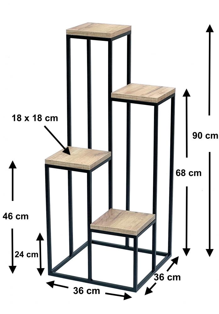 DanDiBo Flower Staircase Metal Black Wood 90 cm Plant Staircase Flower Stand 96349 Flower Column Modern Plant Stand Flower Stool
