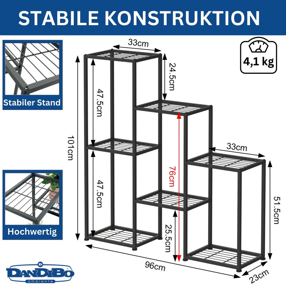 DanDiBo Blumenregal indoor Metall Schwarz 6 Ebenen 96578 Blumentreppe Modern Pflanzentreppe Design Pflanzenregal