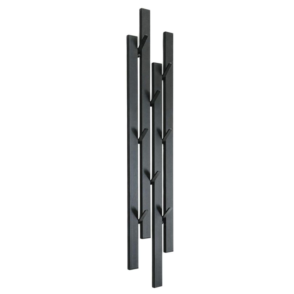 DanDiBo Coat Rack Wall Black Metal 96612 Wall Coat Rack with 8 Hooks Narrow Hallway Coat Rack Modern Hook Rail Coat Hooks
