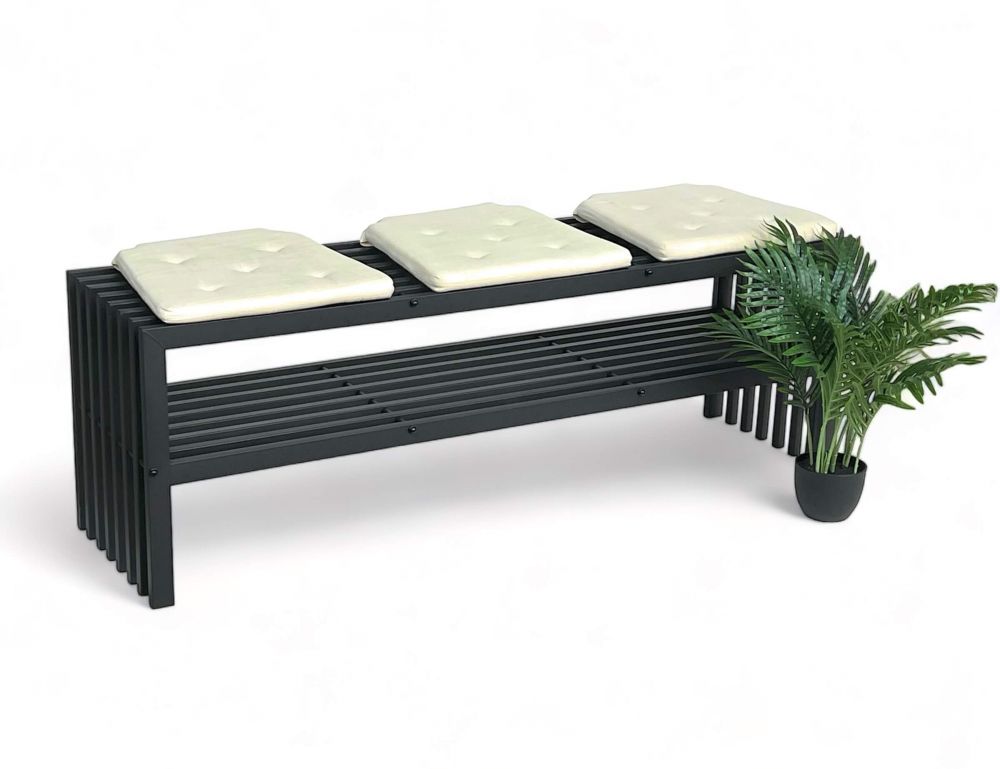 DanDiBo Gartenbank Metall Wetterfest 3 Sitzer Schwarz 150 cm mit 2 Ebenen Sitzbank Eisenbank Gartenmöbel Modern Parkbank