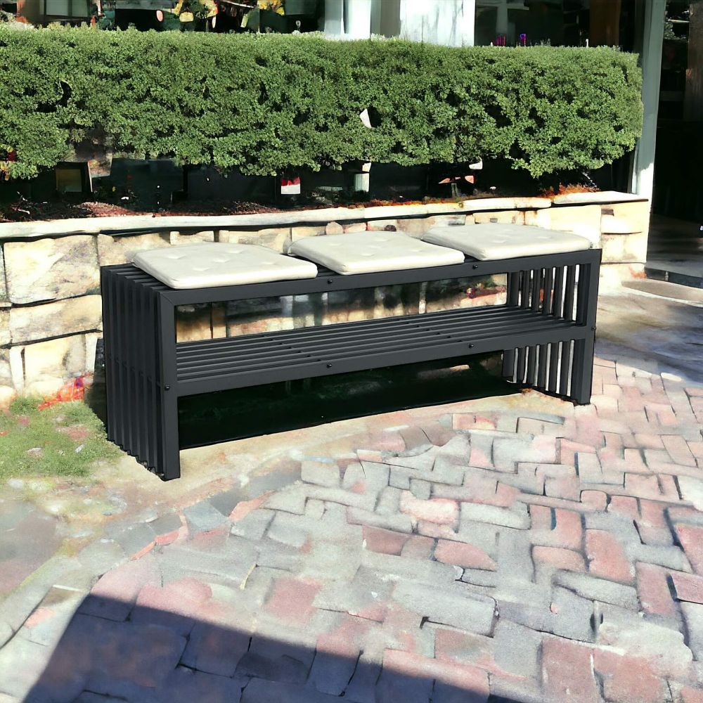 DanDiBo Gartenbank Metall Wetterfest 3 Sitzer Schwarz 150 cm mit 2 Ebenen Sitzbank Eisenbank Gartenmöbel Modern Parkbank