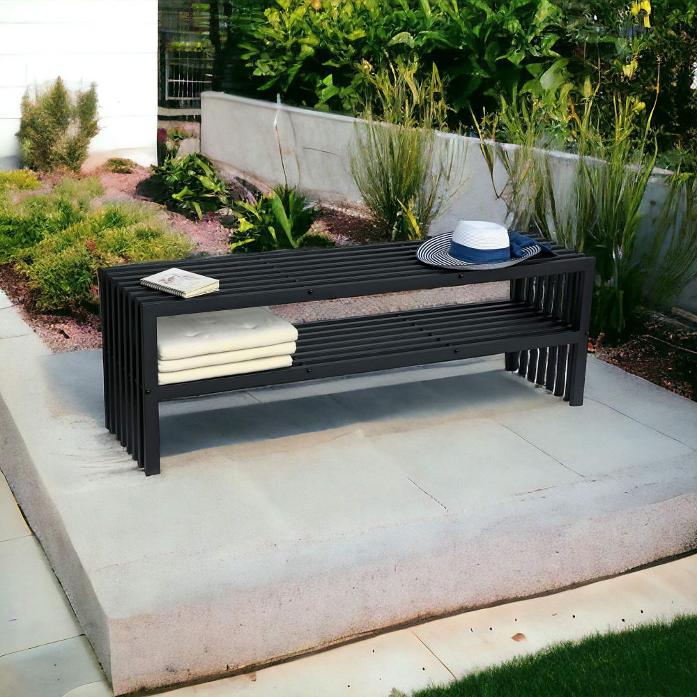 DanDiBo Gartenbank Metall Wetterfest 3 Sitzer Schwarz 150 cm mit 2 Ebenen Sitzbank Eisenbank Gartenmöbel Modern Parkbank