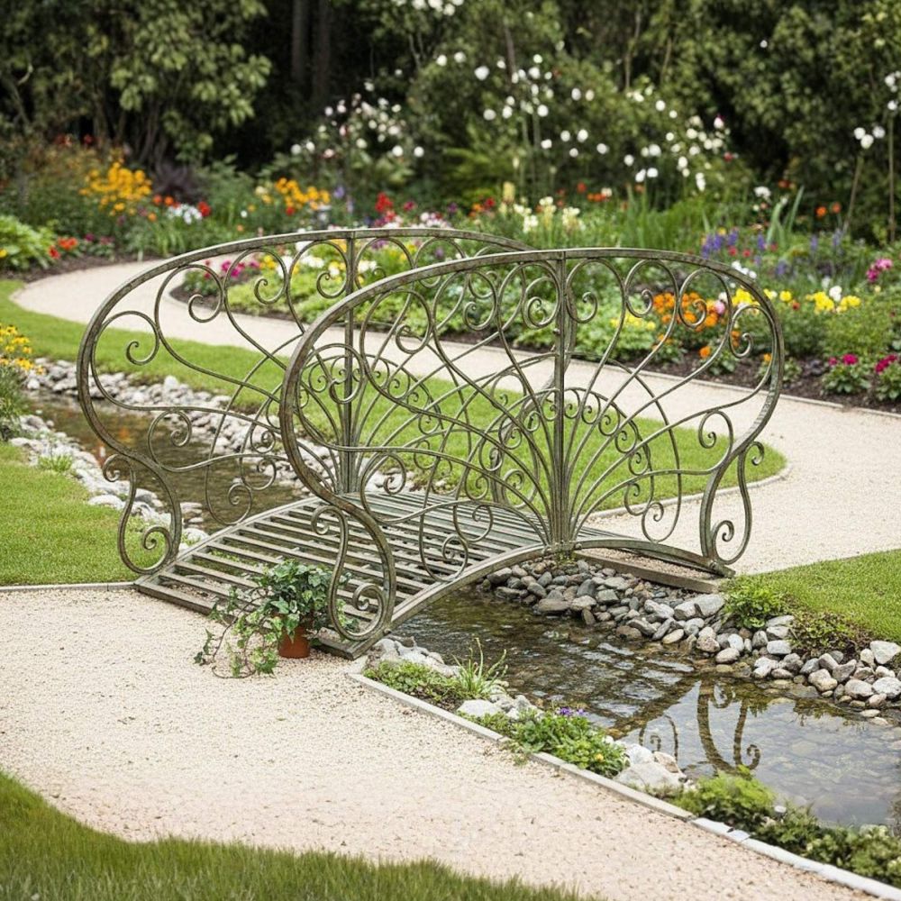 DanDiBo Metal Garden Bridge with Handrails 150 cm Pond Bridge Antique 150106 Garden Bridge Metal Decorative Bridge Garden Furniture Walkway Sturdy