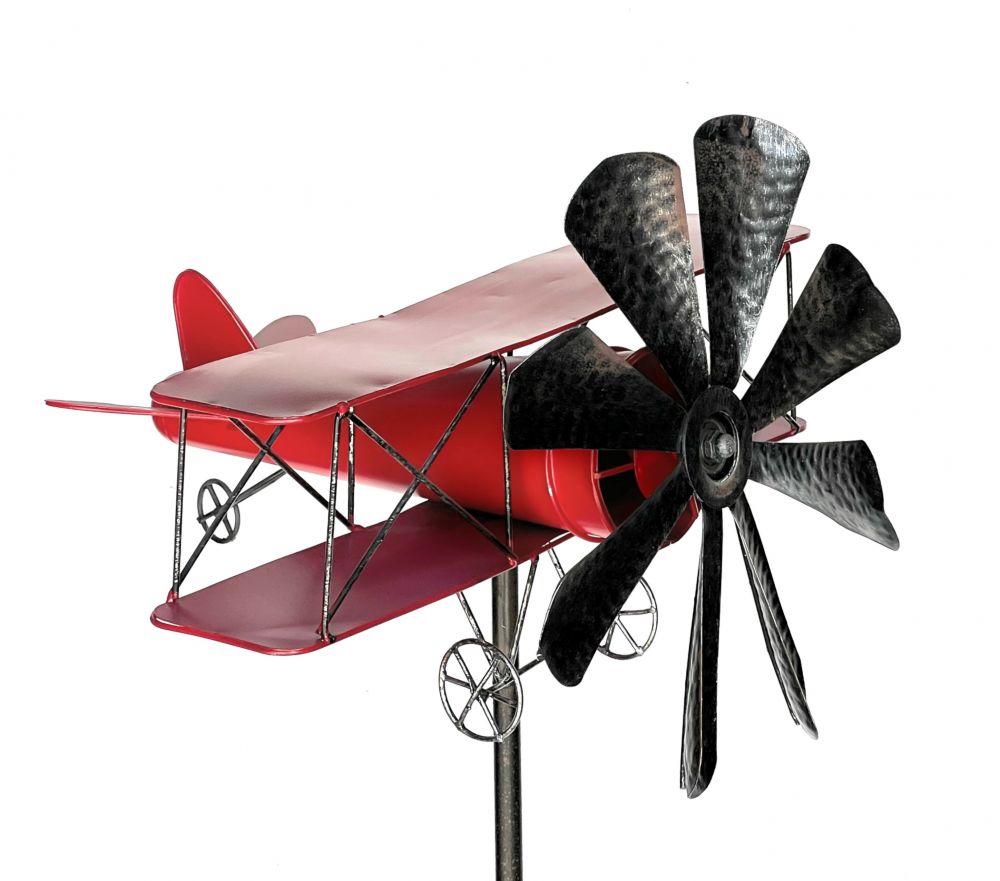 DanDiBo Gartenstecker Metall Flugzeug XL 160 cm Doppeldecker Rot 96251 Windspiel Windrad Wetterfest Gartendeko Garten Gartenstab Bodenstecker