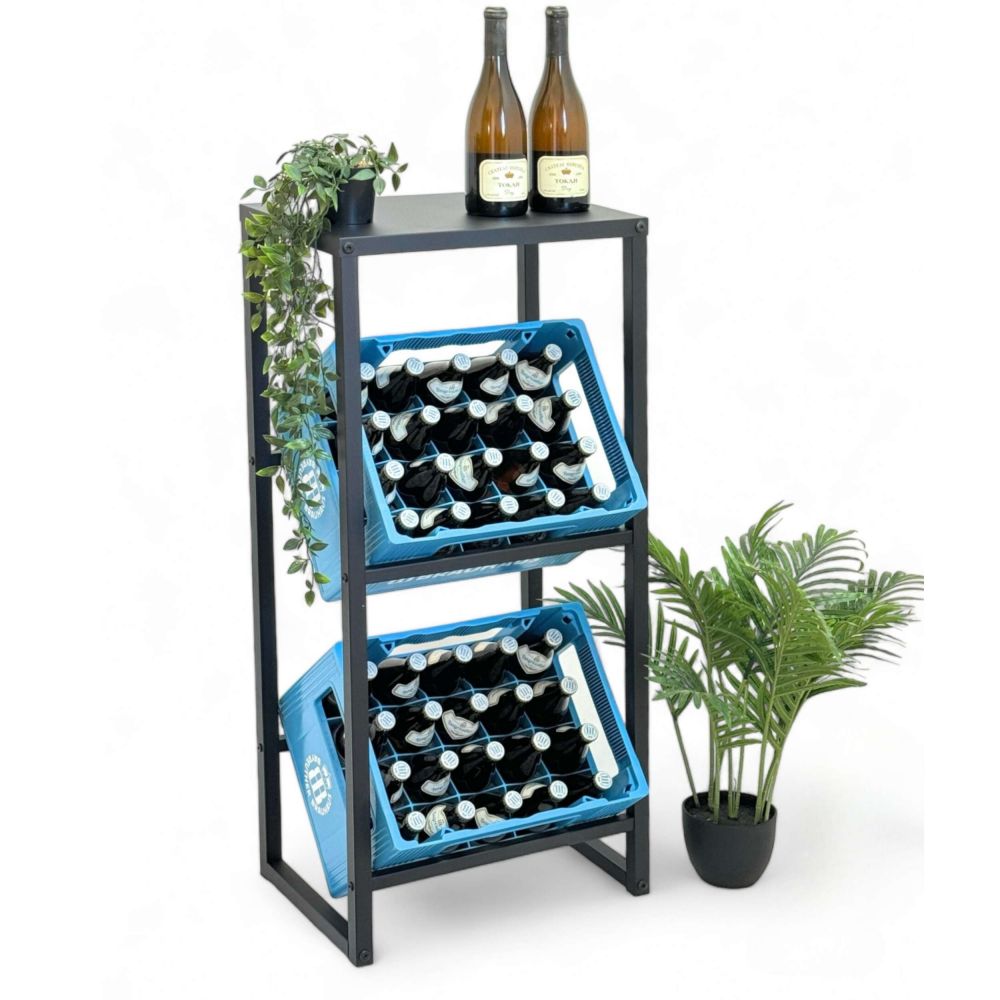 DanDiBo Beverage crate rack 2 crates with shelf Narrow metal Standing 96541 Beverage crate holder 100 cm Beverage crate stand Bottle crate rack