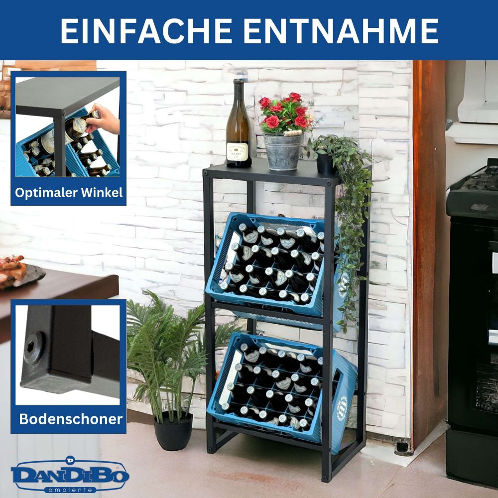 DanDiBo Beverage crate rack 2 crates with shelf Narrow metal Standing 96541 Beverage crate holder 100 cm Beverage crate stand Bottle crate rack