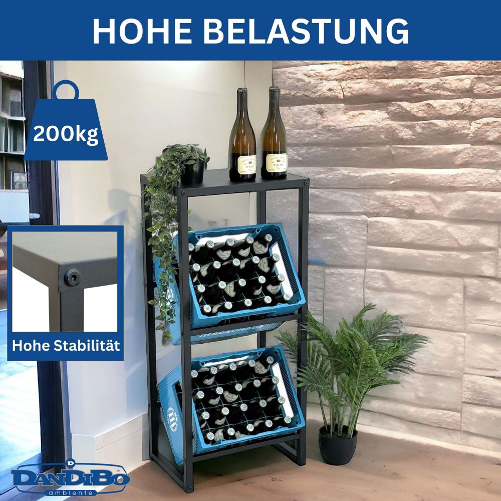 DanDiBo Beverage crate rack 2 crates with shelf Narrow metal Standing 96541 Beverage crate holder 100 cm Beverage crate stand Bottle crate rack