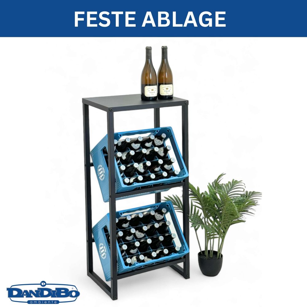 DanDiBo Beverage crate rack 2 crates with shelf Narrow metal Standing 96541 Beverage crate holder 100 cm Beverage crate stand Bottle crate rack