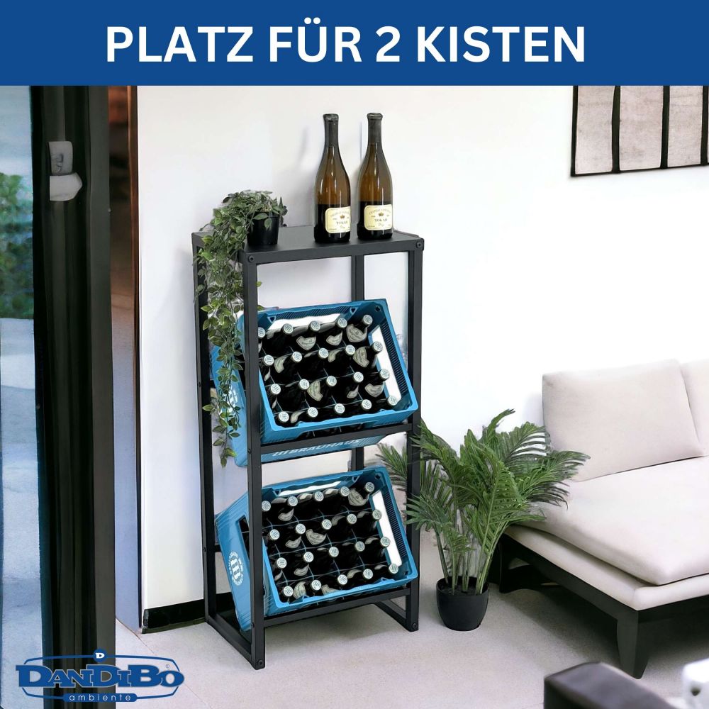 DanDiBo Beverage crate rack 2 crates with shelf Narrow metal Standing 96541 Beverage crate holder 100 cm Beverage crate stand Bottle crate rack