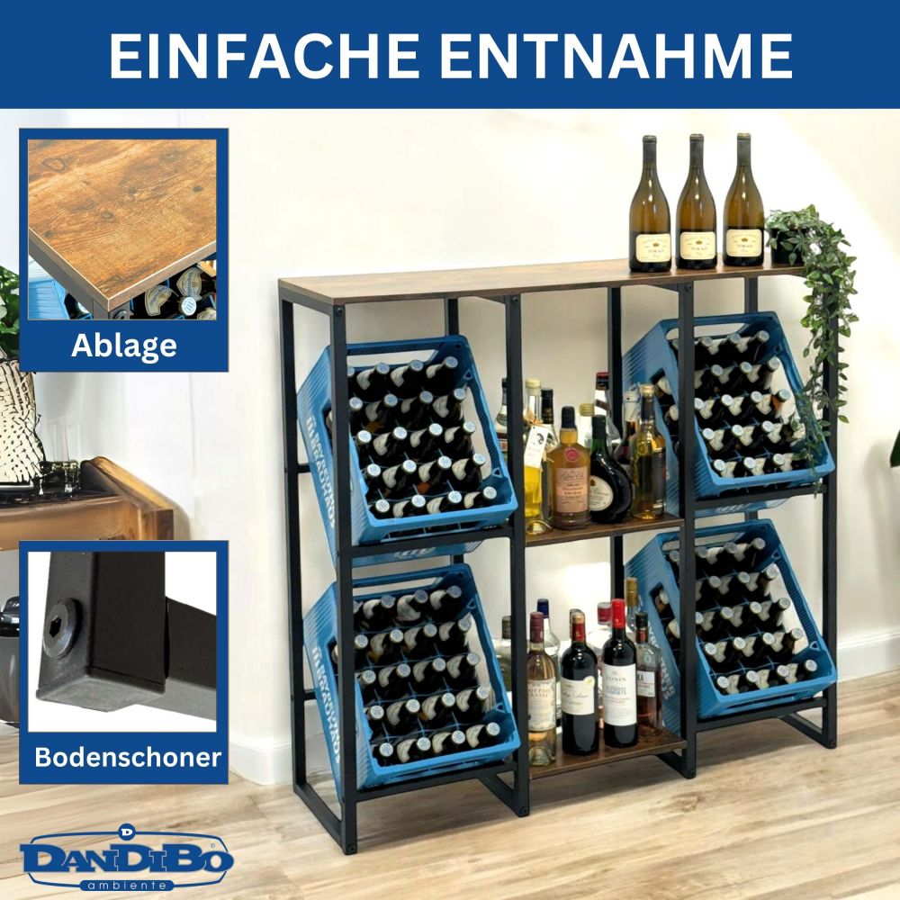 DanDiBo Getränkekistenregal 4 Kisten mit Ablage Holz Metall 96564 Getränkeregal Kistenregal Getränkekistenhalter