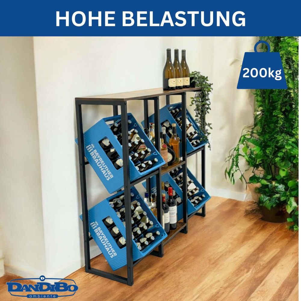 DanDiBo Getränkekistenregal 4 Kisten mit Ablage Holz Metall 96564 Getränkeregal Kistenregal Getränkekistenhalter